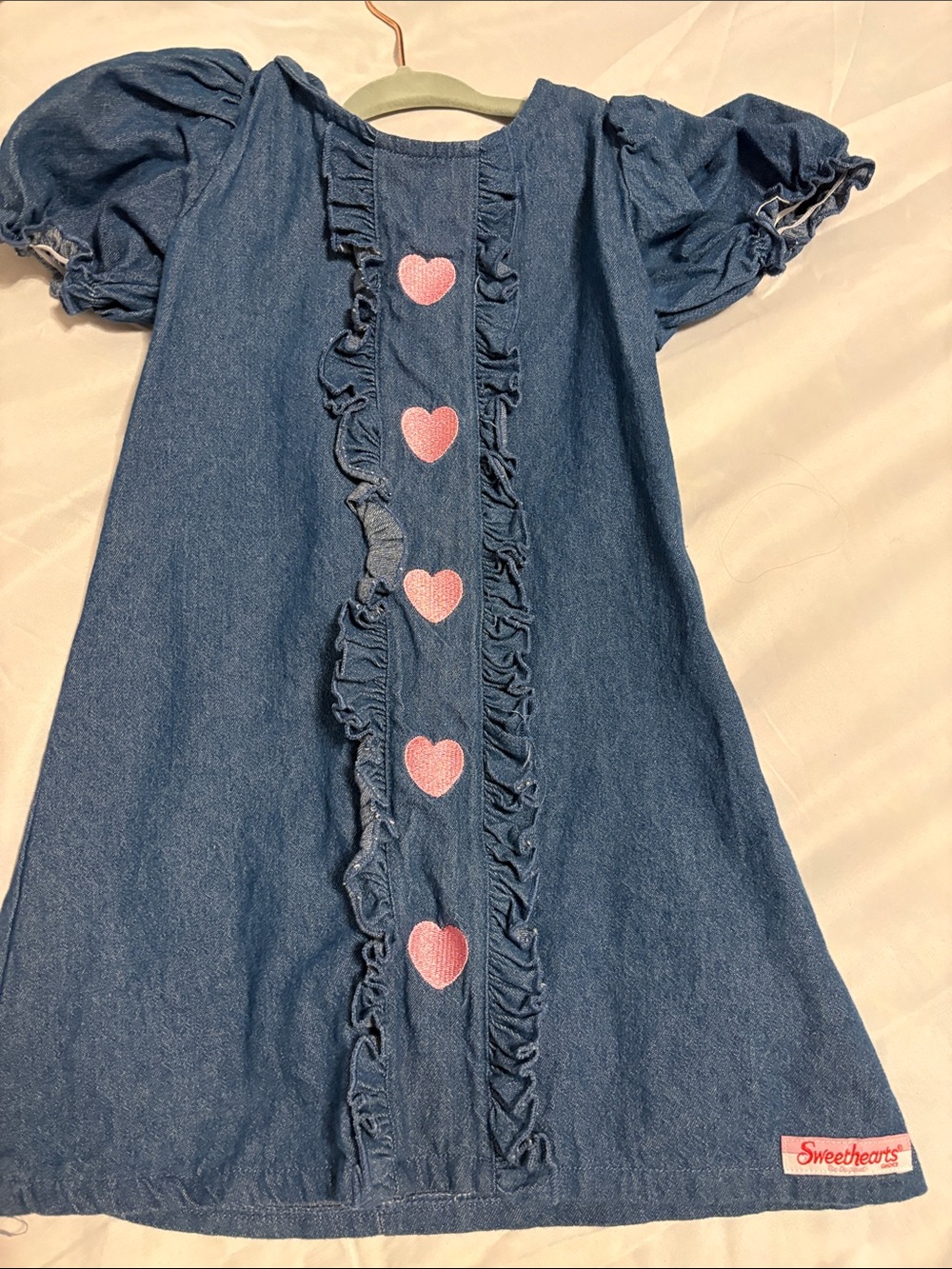 Blue Denim Dress with Pink Hearts